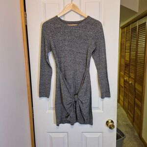 Aerie Gray Heathered Long Sleeve Front Knot Tie Mini T-Shirt Dress Womens Small
